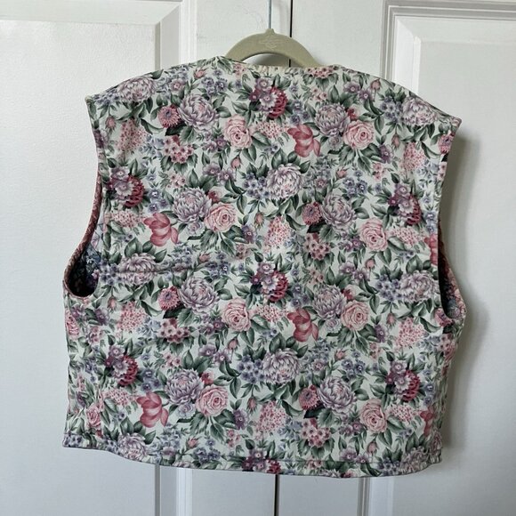 Vintage Handmade Quilted Vest Womens Cropped Floral Cottagecore Granny Prairie - Picture 5 of 9